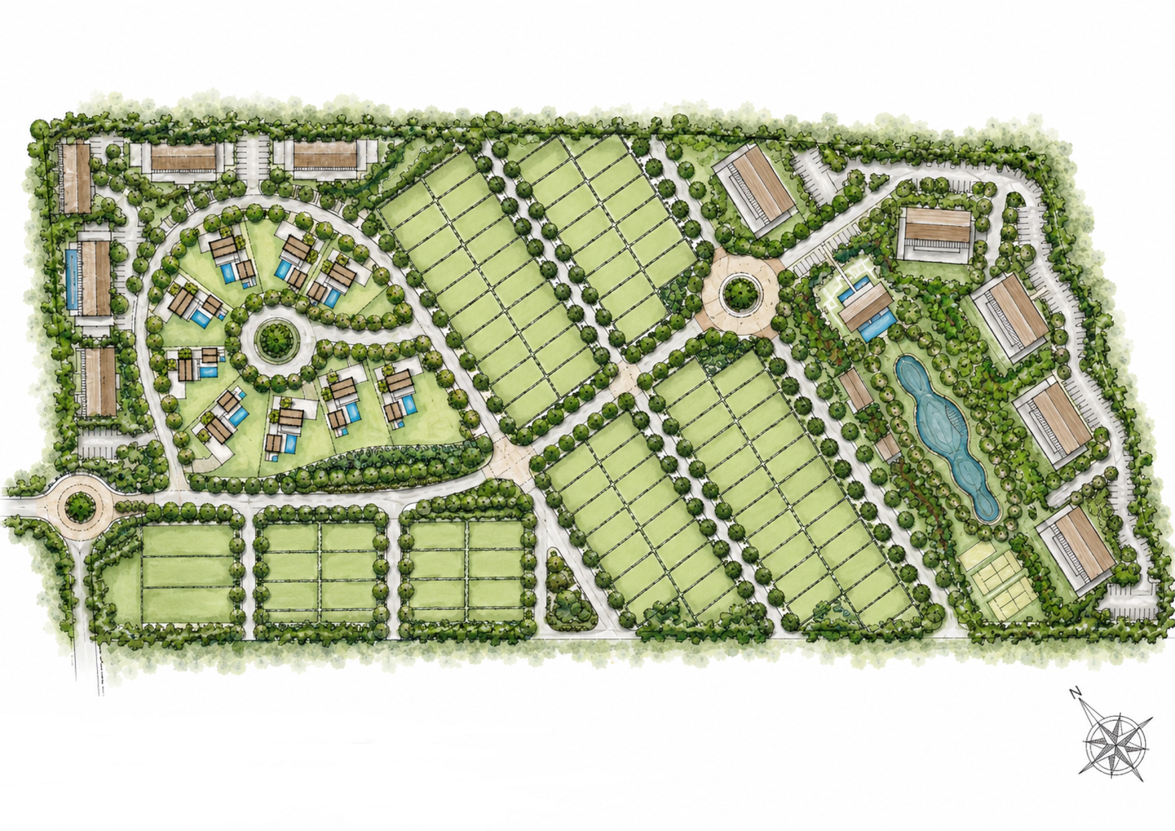 Artura estate masterplan drawing showing landscape, circulation and villa distribution