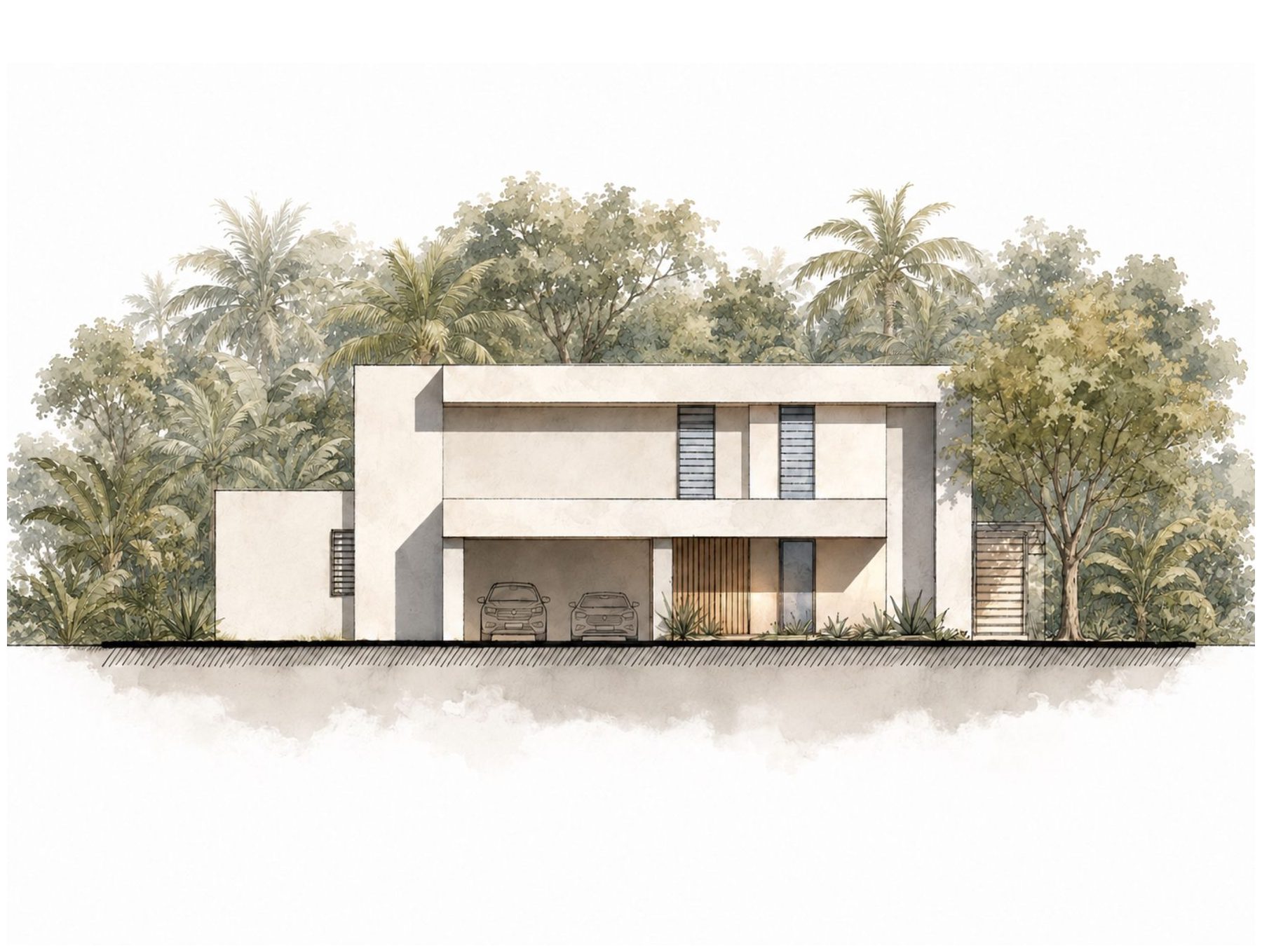 Concept sketch of the entrance elevation of the residence
